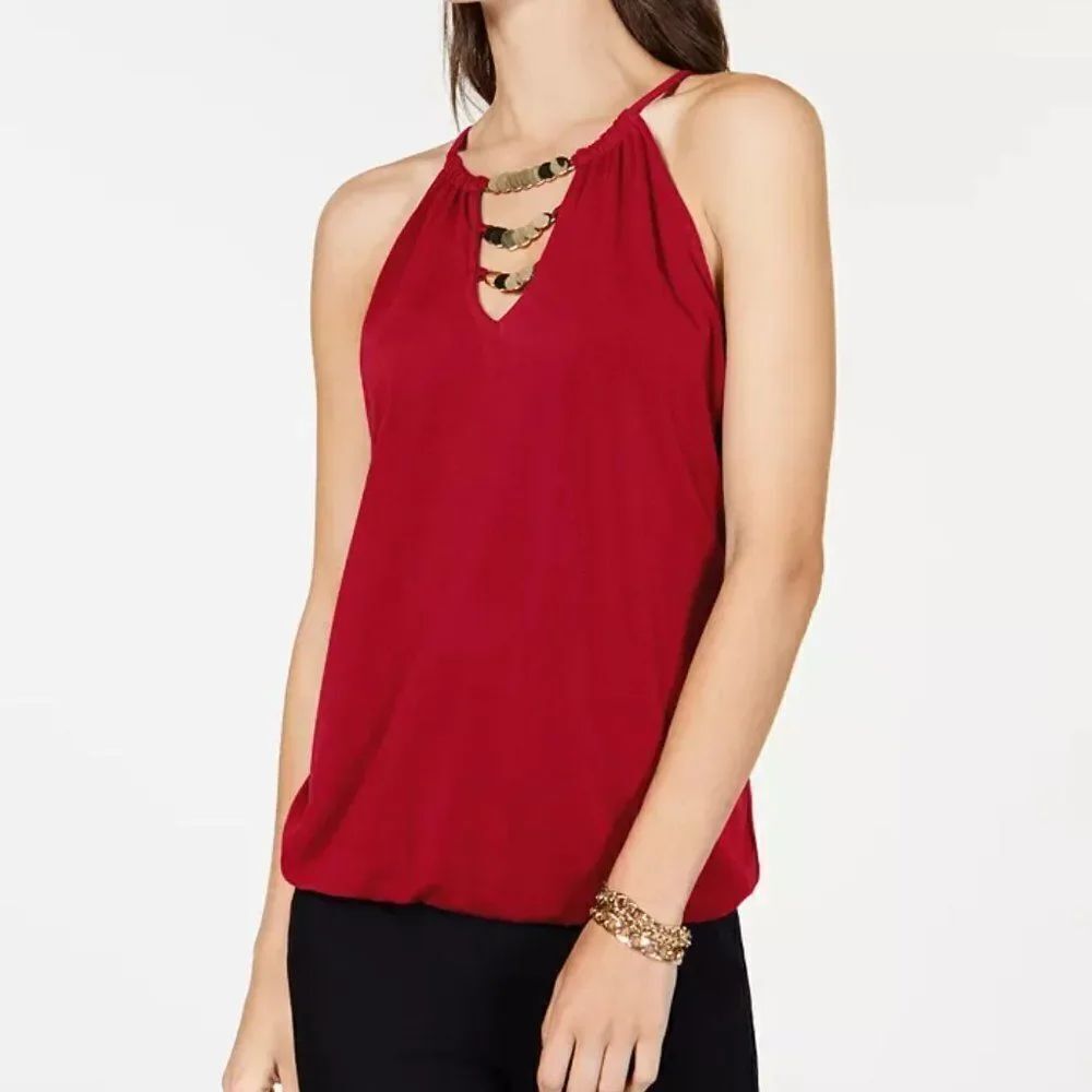 NEW! INC Embellished Halter Top size Large in Red